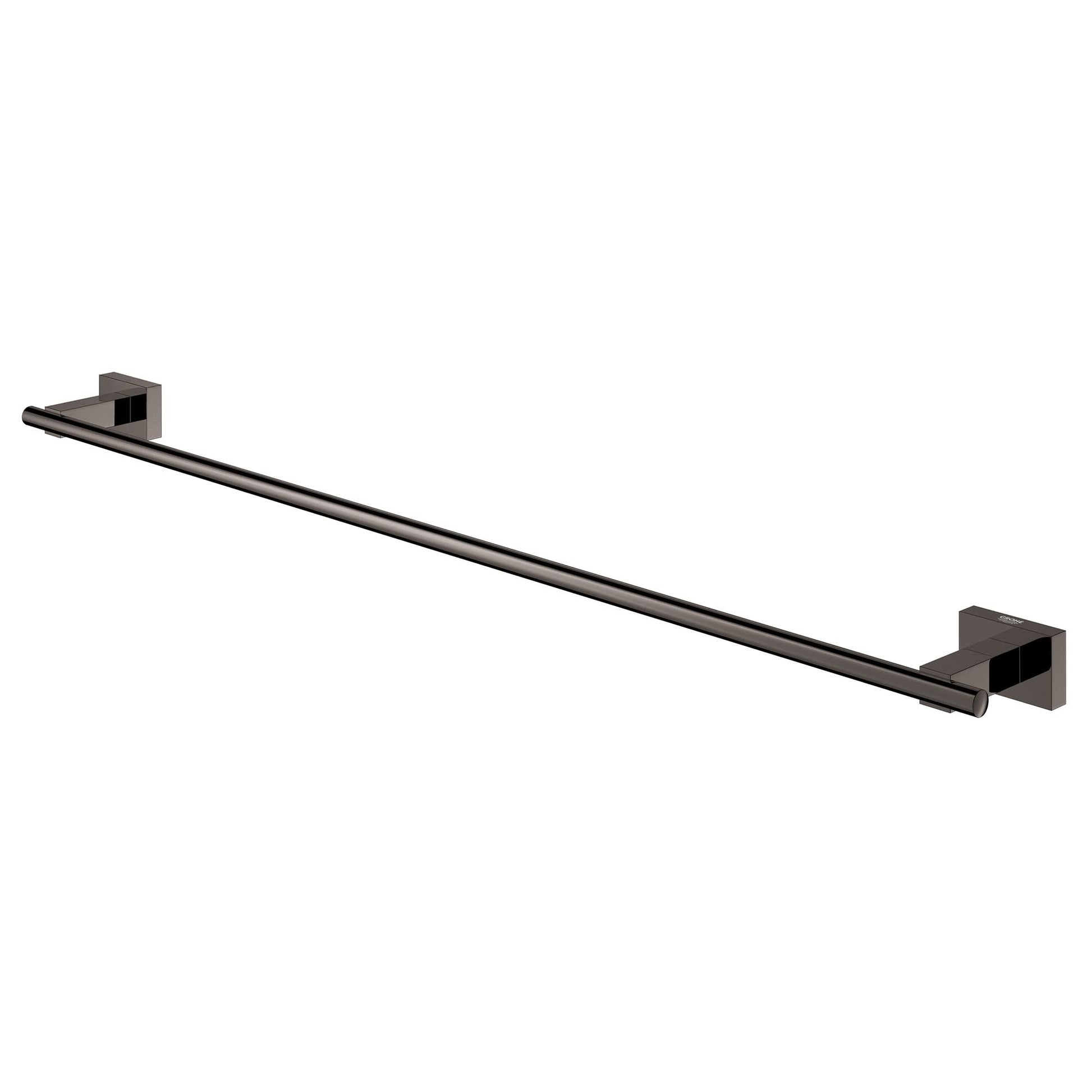 Hard graphite towel bar with square mounting brackets on each end.