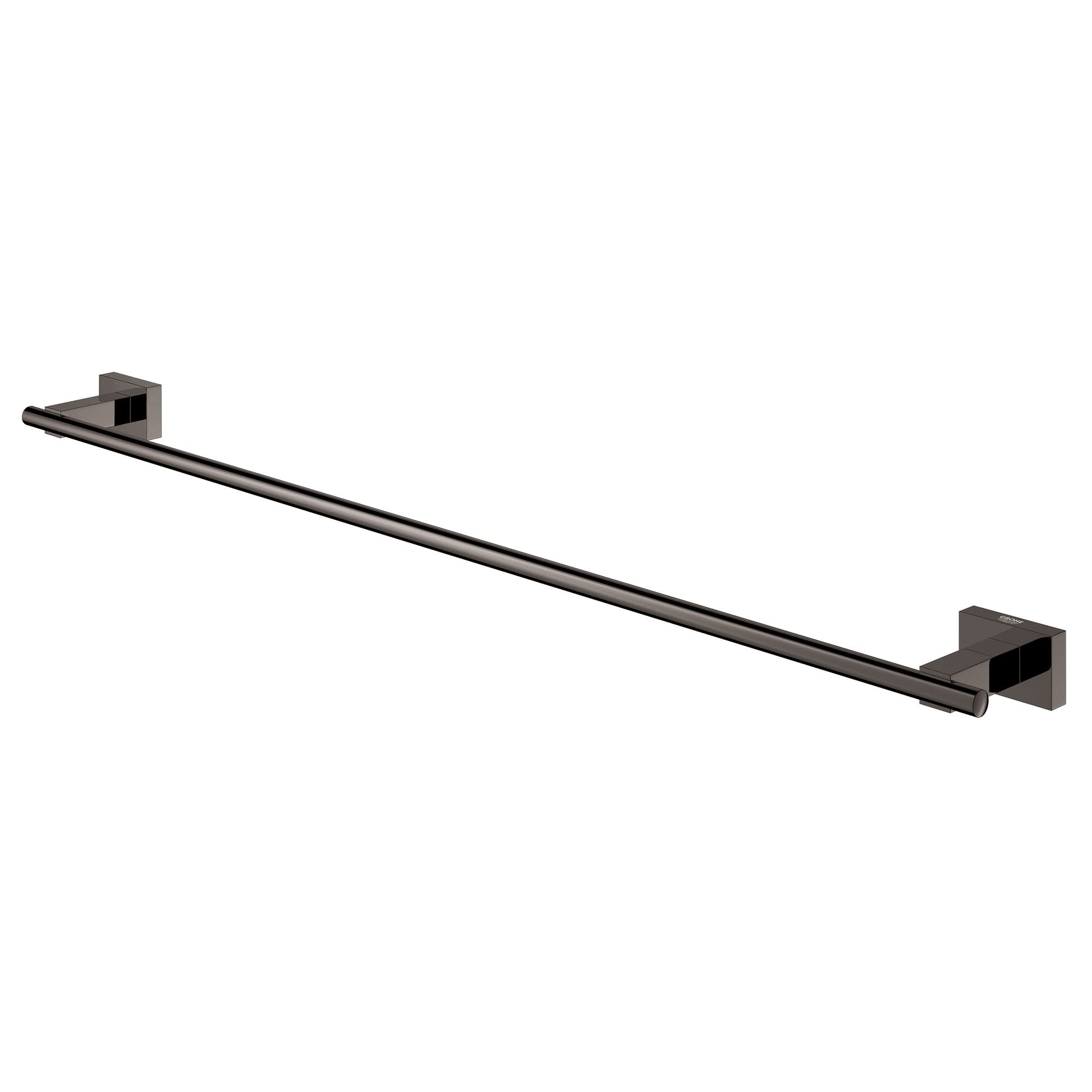 Hard graphite towel bar with square mounting brackets on each end.