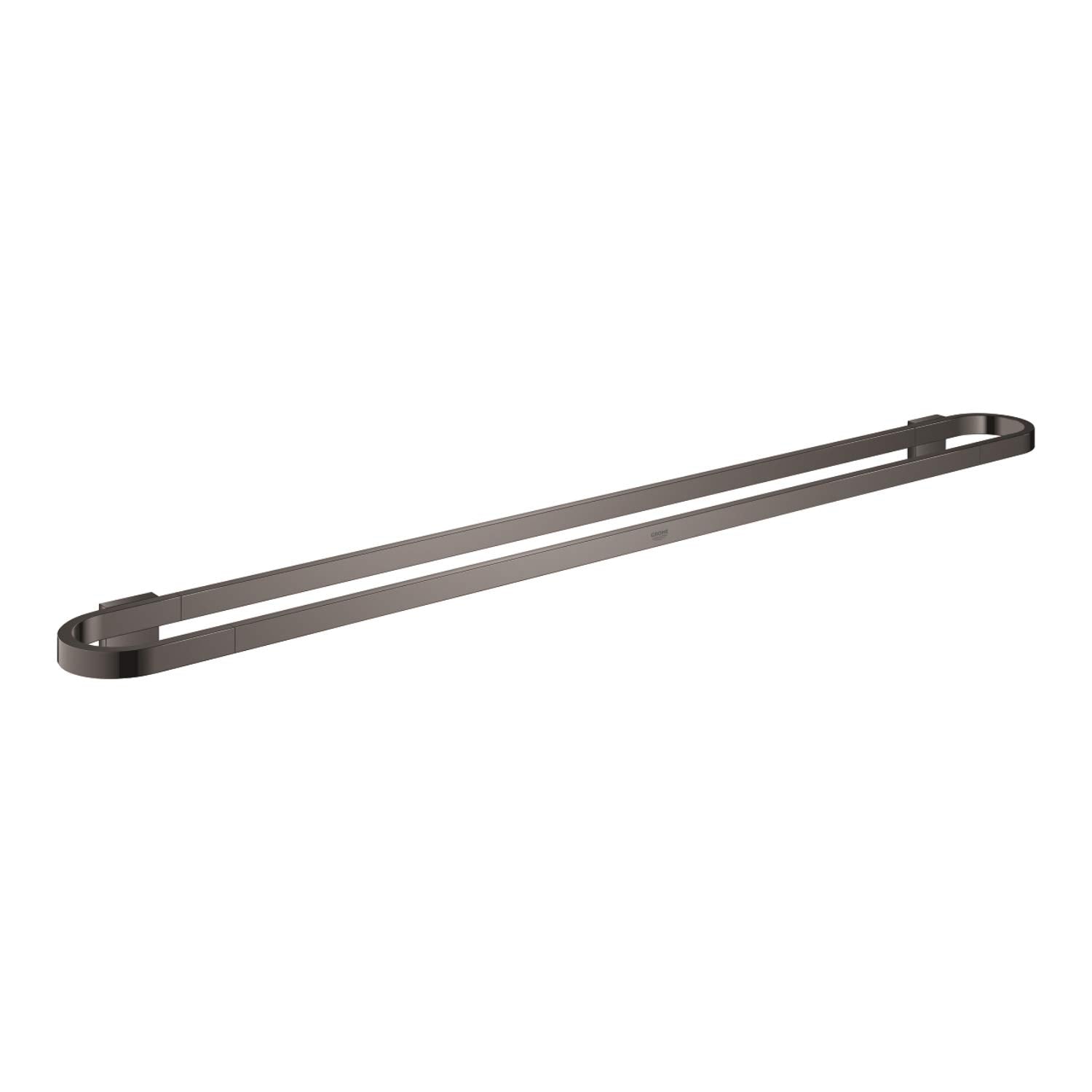 Dark graphite towel bar with rounded ends and wall-mounted brackets, 32 inches long.