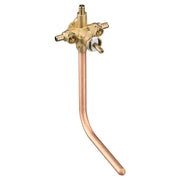 Brass pressure balancing valve with copper inlet tube and multiple PEX connection ports.