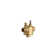 Brass 3-way valve body with 1/2" sweat connections and adjustable stem on top.