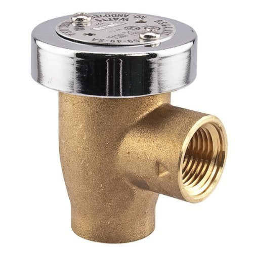 Brass vacuum breaker with chrome cap and threaded outlet connection, 1/2 inch size.