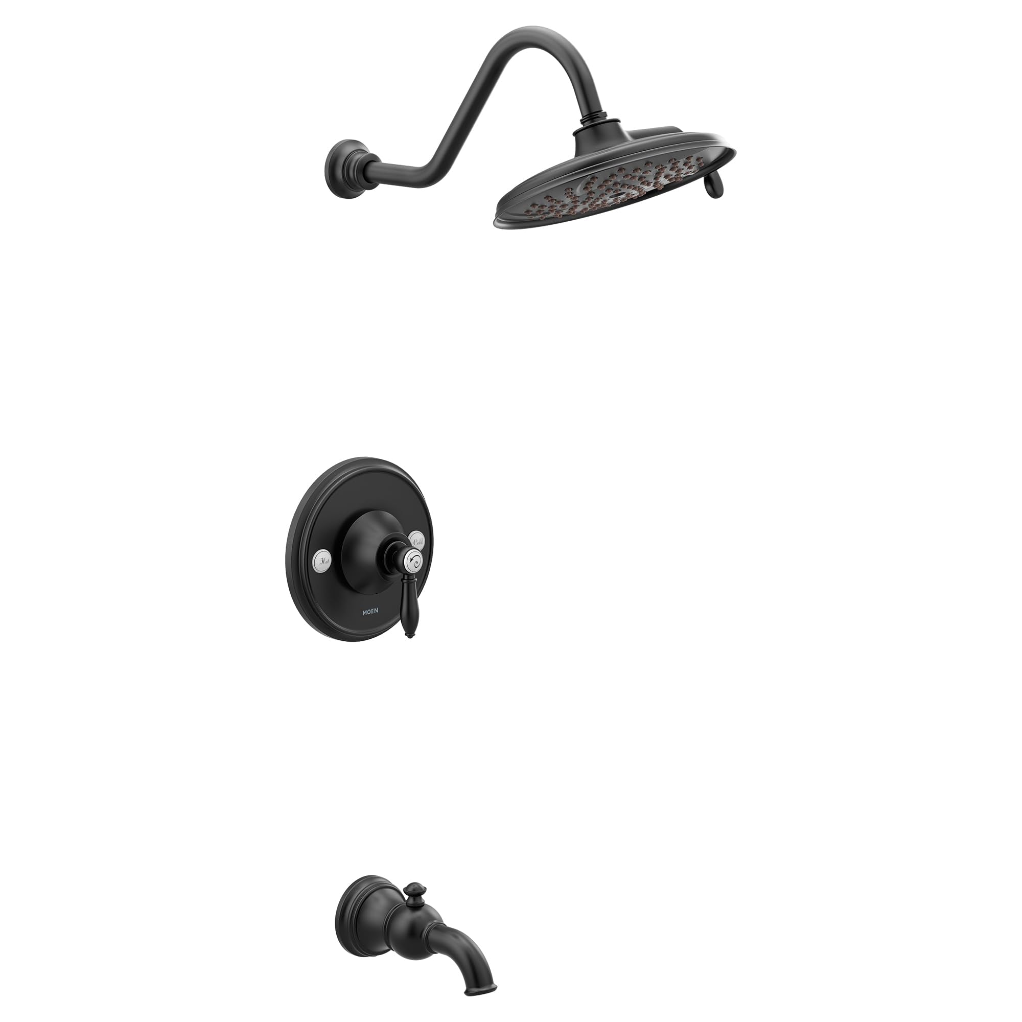 Moen Weymouth Posi Temp Tub and Shower Trim Kit including 9 Inch 2 Spray Rainshower in Matte Black - TS32104BL