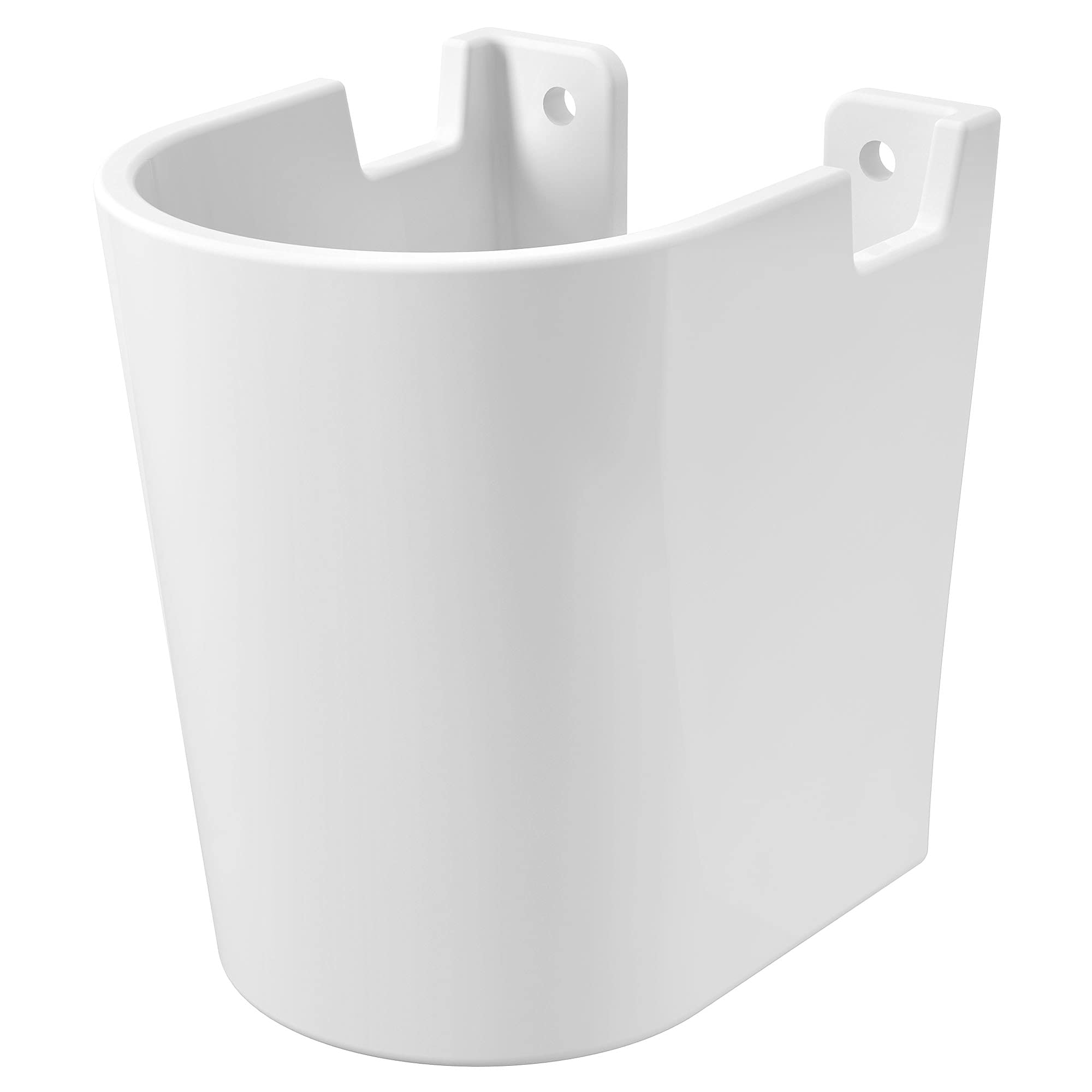 White ceramic wall-mounted shroud with curved basin shape and two mounting brackets with holes.