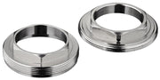 Two chrome screw couplings with threaded outer rings and polished metal finish.