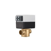 Brass zone valve with white and black motorized actuator head and terminal connections.