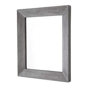 Rectangular wall mirror with ash-colored concrete frame and beveled edge detail.