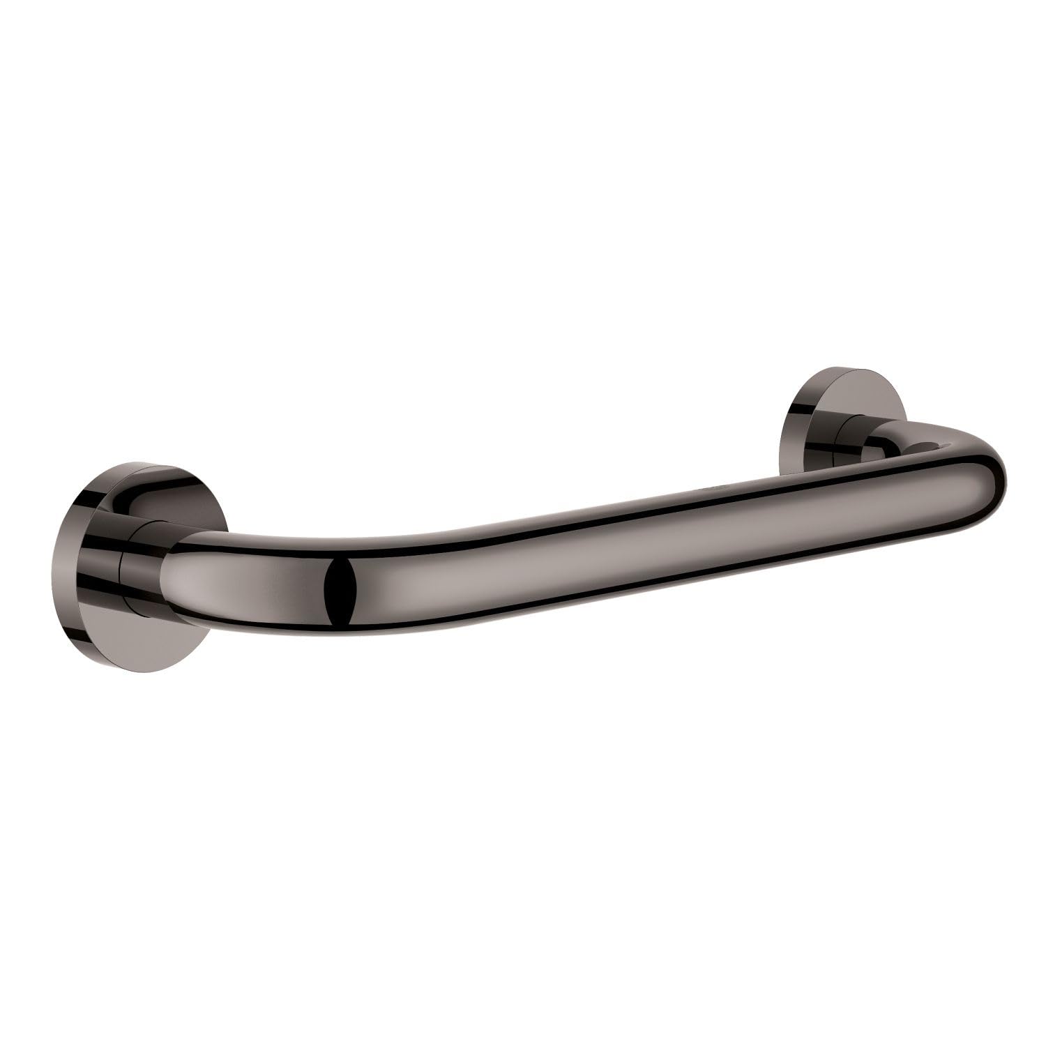 Dark graphite curved grab bar with round wall-mounted flanges on each end.