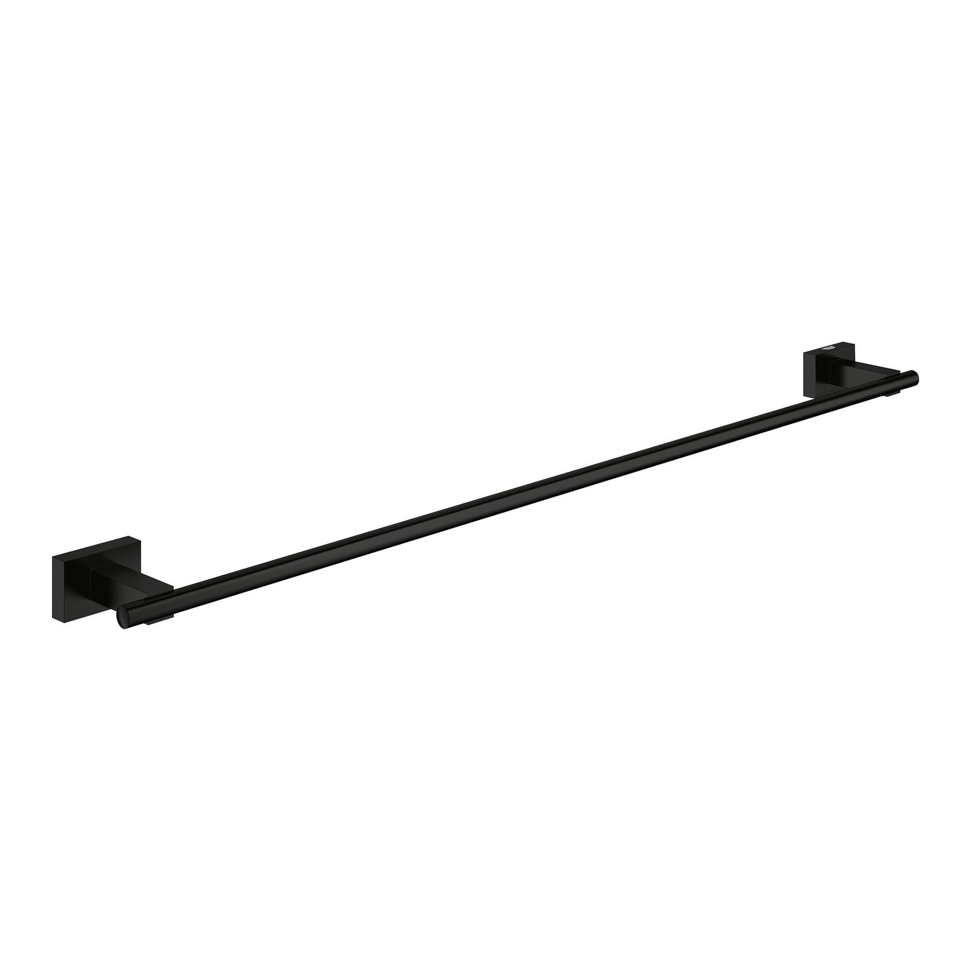 Matte black straight towel bar with square wall-mounted brackets on each end.