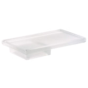 Chrome rectangular soap dish with shallow basin and raised rim edges.