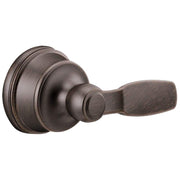 Venetian bronze faucet handle assembly with lever handle and decorative circular escutcheon plate.
