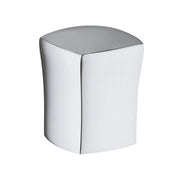 Chrome diverter knob with rounded square shape and gray top surface.