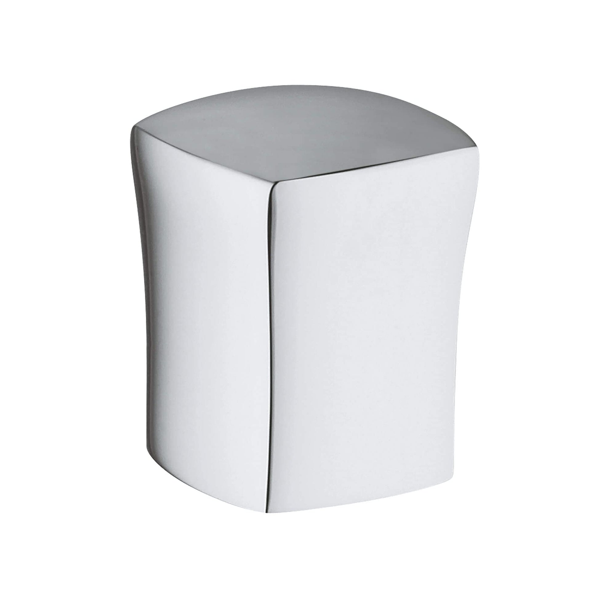 Chrome diverter knob with rounded square shape and gray top surface.