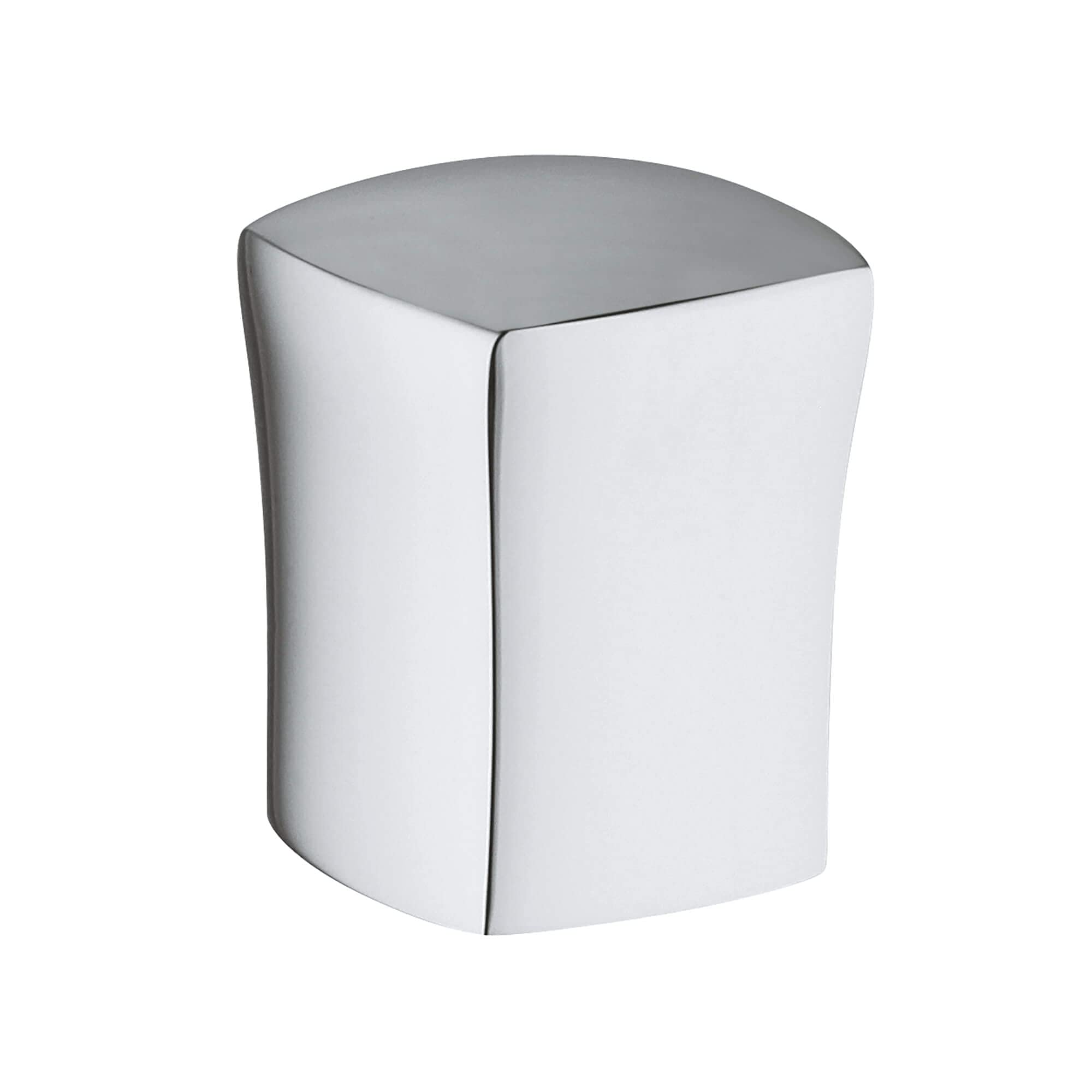 Chrome diverter knob with rounded square shape and gray top surface.