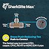 Sharkbite Max reducing tee fitting with three different diameter ports and product packaging visible.