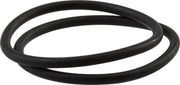 Two black rubber o-rings stacked together on white background.