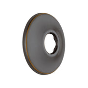 Round oil rubbed bronze shower flange with central opening and textured finish.