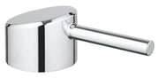 Chrome lever handle with cylindrical grip and curved escutcheon plate for Grohe faucet repair.
