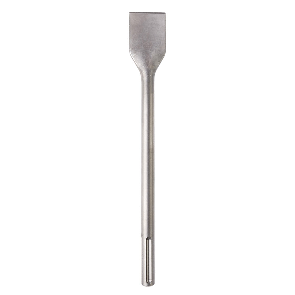 Metal tile chisel with flat rectangular head and SDS-Max shank attachment.