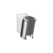 Chrome handshower holder with cylindrical cup and rectangular mounting bracket.
