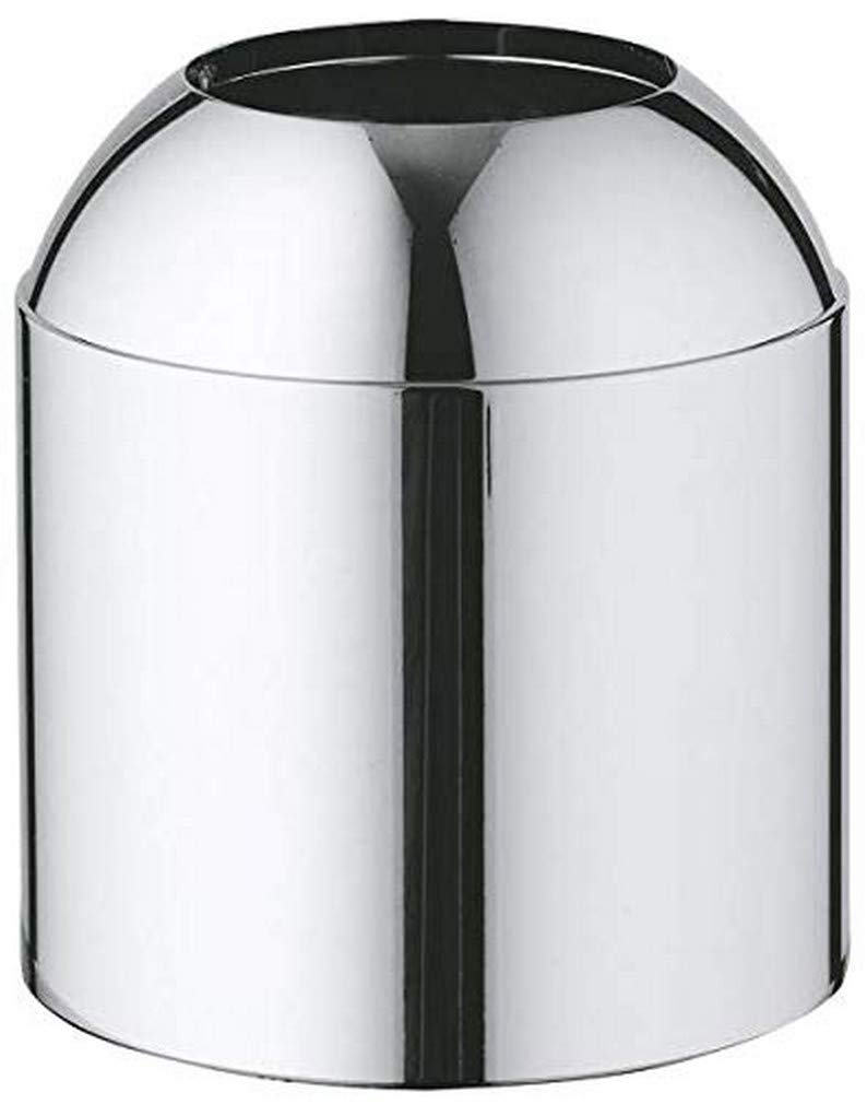 Polished chrome cylindrical cap with domed top and black accent stripe for Grohe faucet repair.