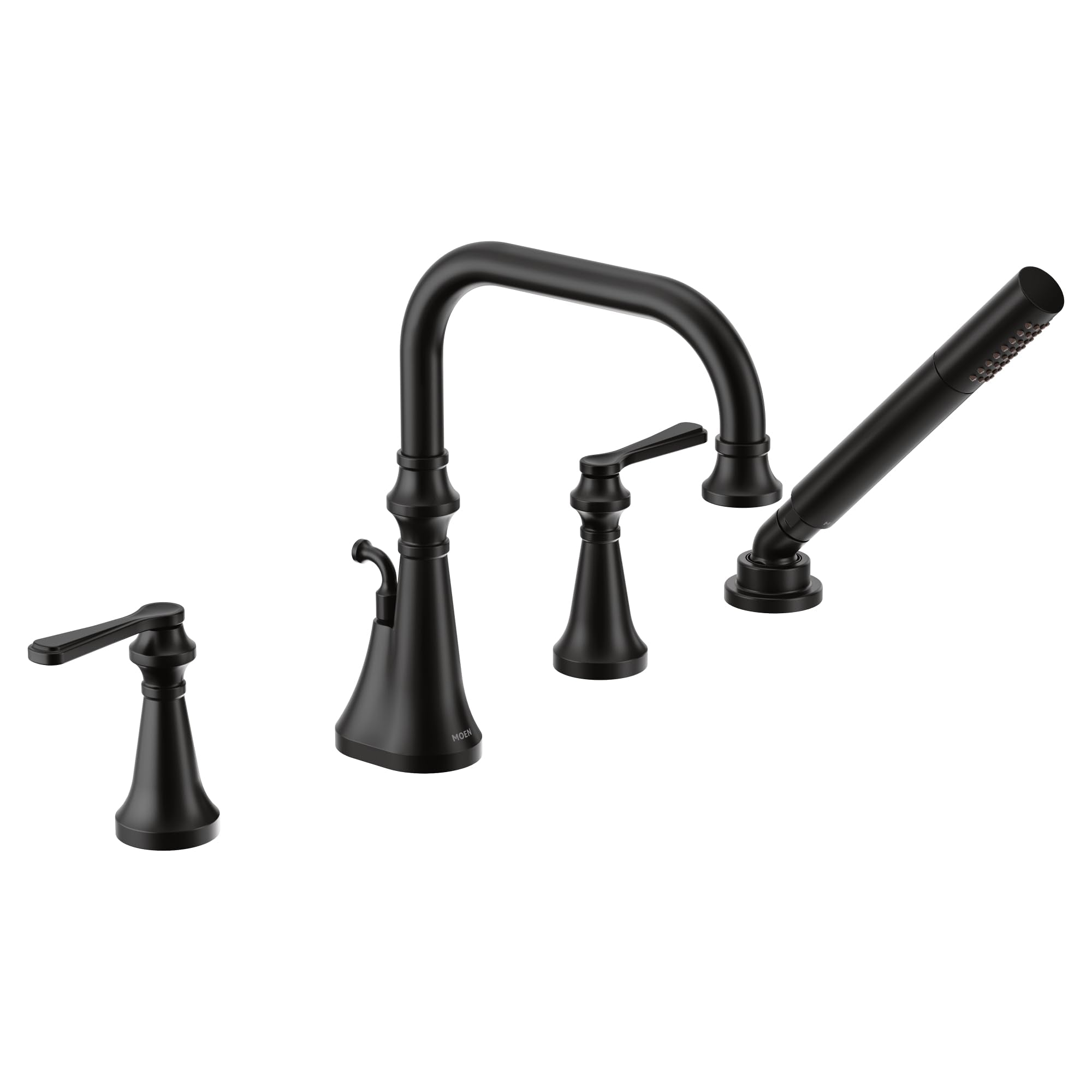 Moen Colinet Two Handle Deck Mount Roman Tub Faucet Trim with Lever Handles and Handshower in Matte Black - TS44504BL