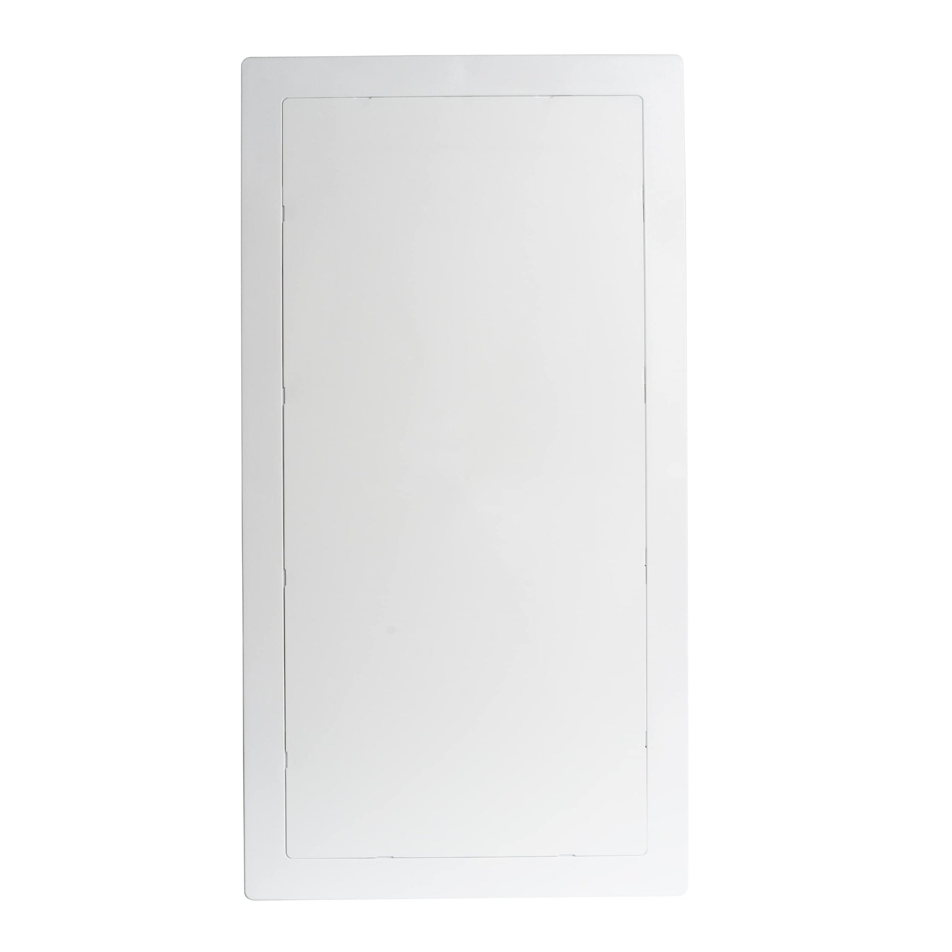 White rectangular wall access panel with recessed frame and hinged door.