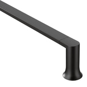 Black wall-mounted towel bar with rounded cylindrical end support and horizontal rail.