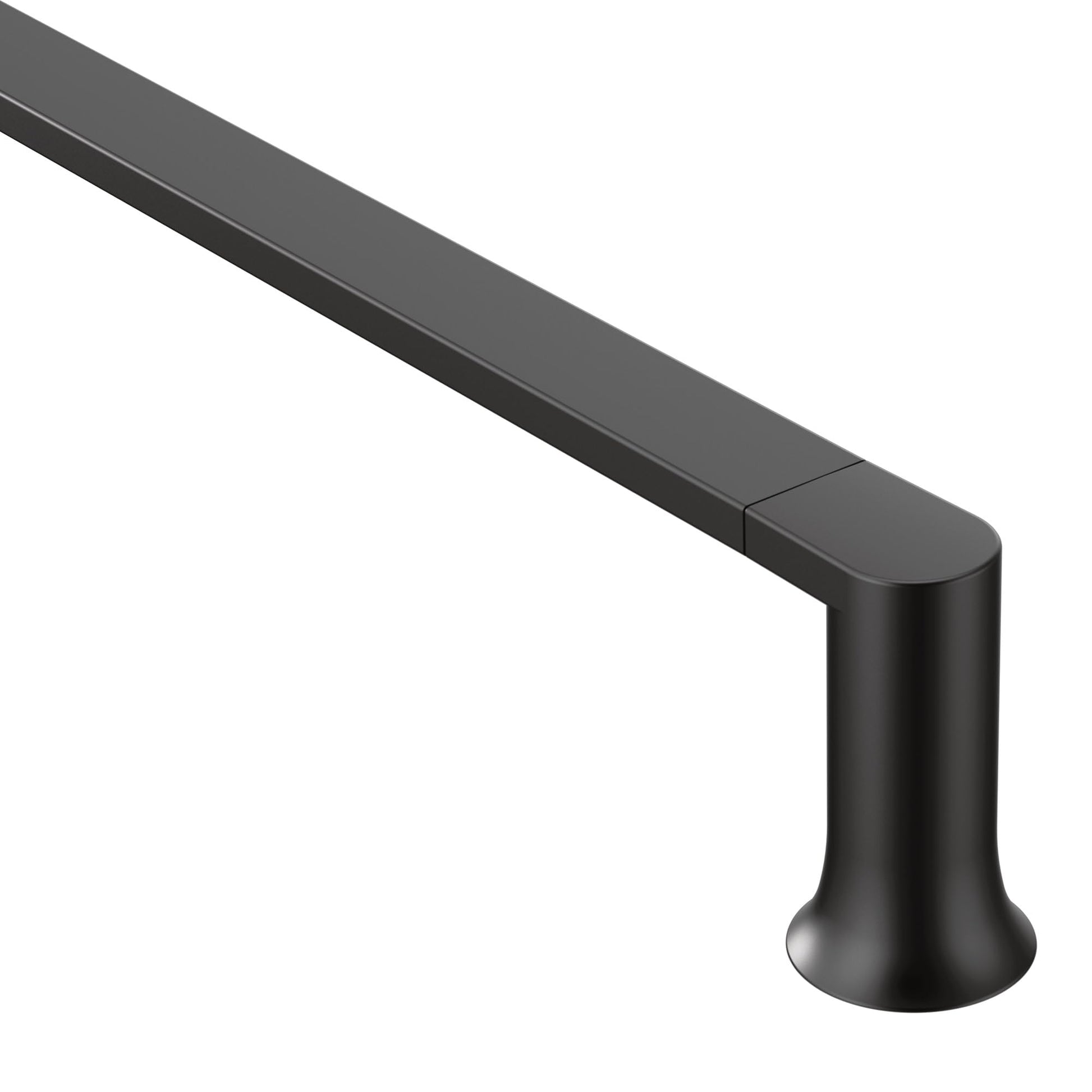 Black wall-mounted towel bar with rounded cylindrical end support and horizontal rail.