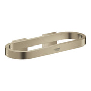 Brushed nickel oval towel ring with wall-mounted rectangular base and Grohe logo on front.
