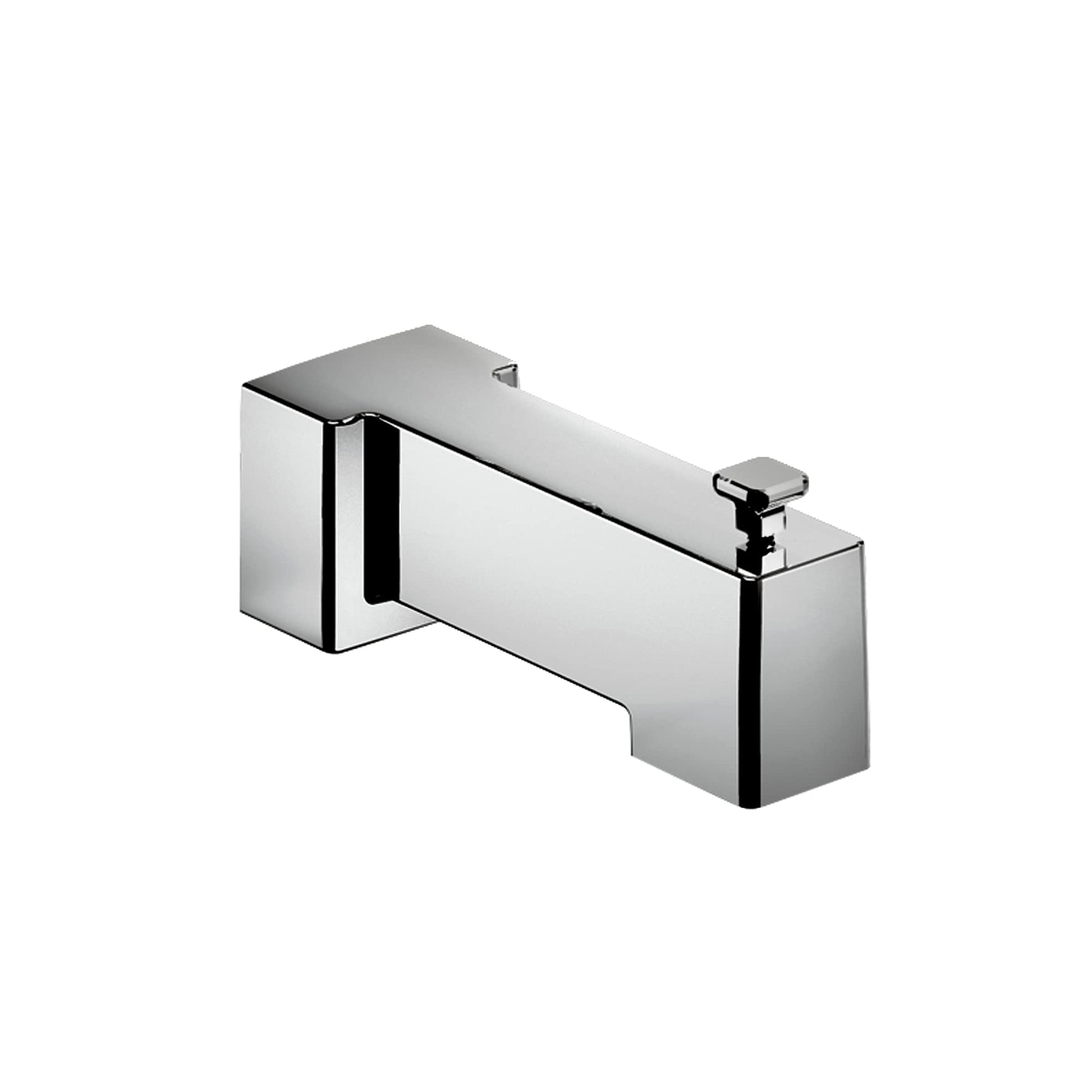 Chrome diverter spout with 90-degree angle bend and square mounting flanges on each end.