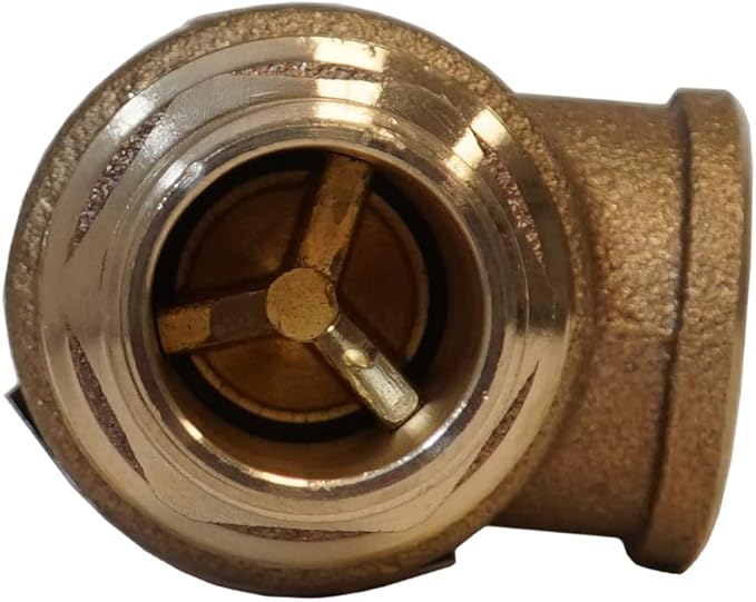 Brass 1-inch pressure relief valve with internal spring mechanism and side outlet port.