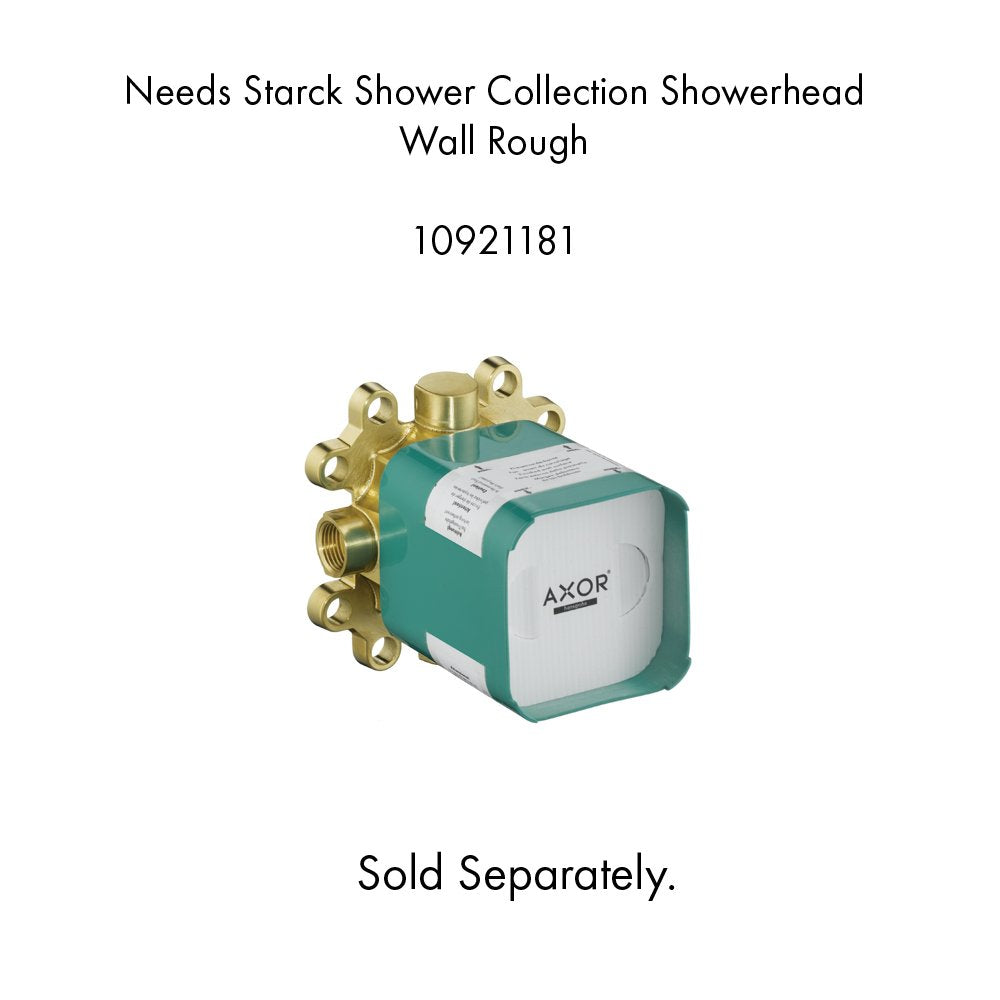 Chrome shower arm trim with brass connection fittings and teal valve body housing for wall installation.