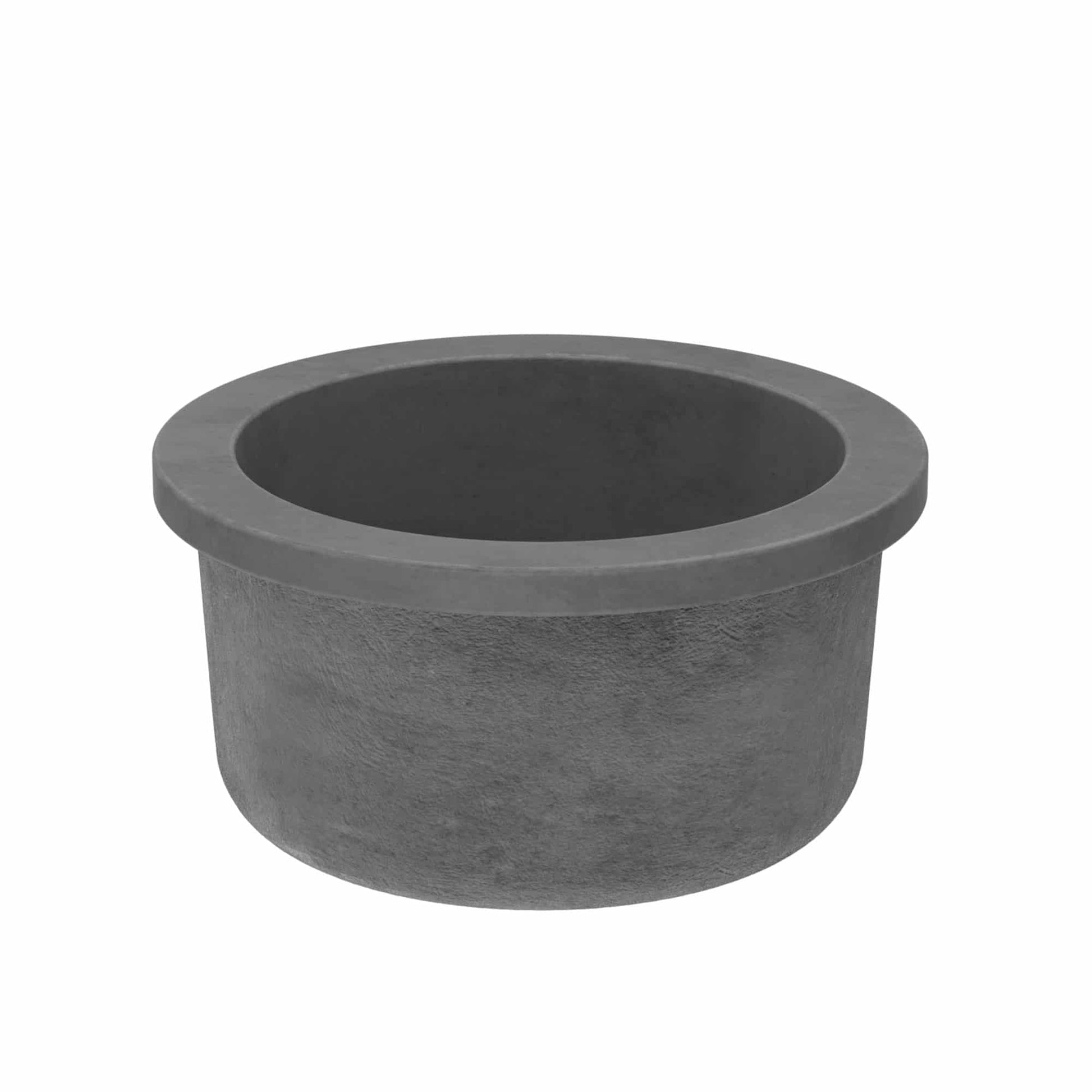 Slate-colored round bar sink with smooth rim and textured exterior bowl.