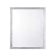 Rectangular wall mirror with textured silver-finish frame and reflective glass surface.