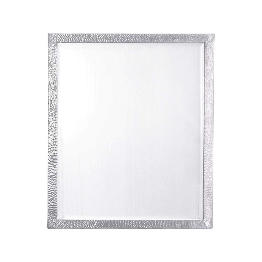 Rectangular wall mirror with textured silver-finish frame and reflective glass surface.