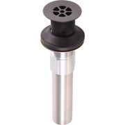 Venetian bronze grid strainer with no overflow for bathroom sink drain, featuring perforated circular top and metal tube body