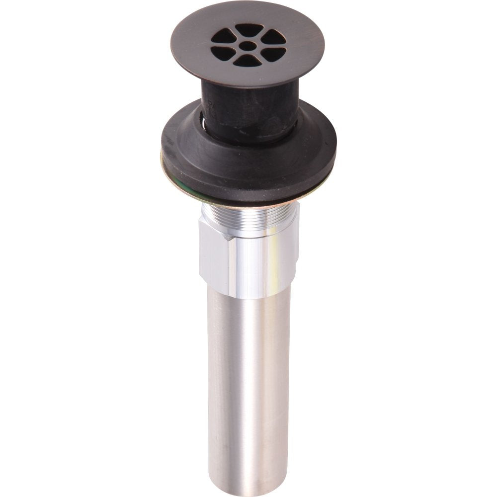 Venetian bronze grid strainer with no overflow for bathroom sink drain, featuring perforated circular top and metal tube body
