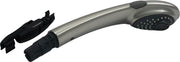 Stainless steel pull-out wand assembly with black showerhead and detachable black spray nozzle attachment.