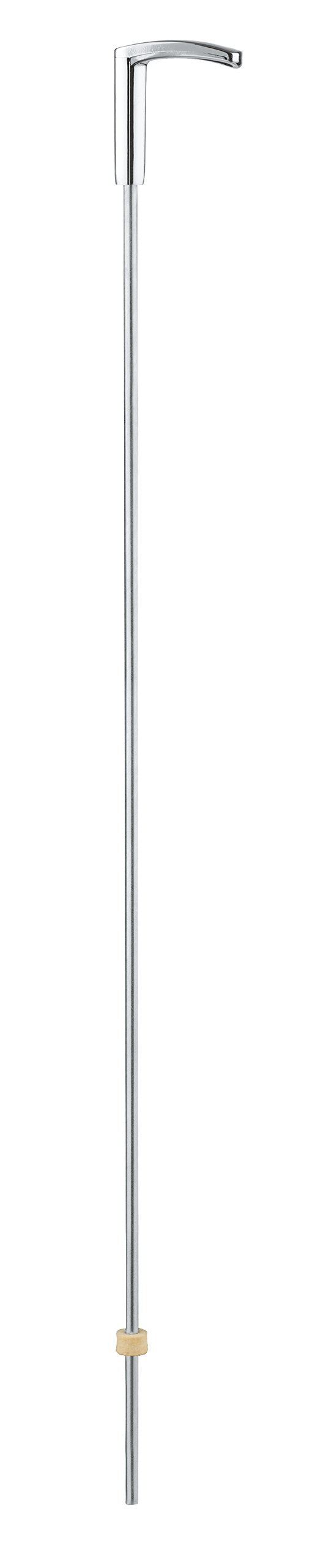 Chrome lift rod with angled handle at top and connector fitting at bottom.