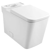White Grohe Eurocube elongated toilet bowl with seat, right height, tank-less design, Alpine White finish.