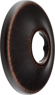 Round shower flange in dark bronze finish with center opening, brushed metal surface with copper-toned accents.