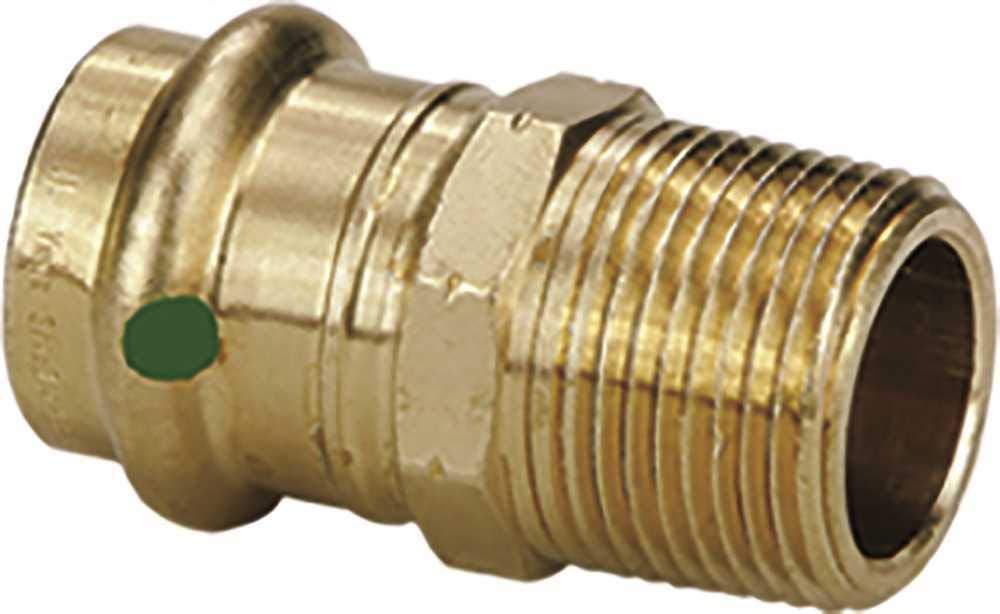 Bronze adapter with 1/2" press connection on left and male threaded end on right.