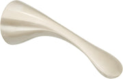 Stainless steel lever handle with curved tapered design and conical base, displayed against white background.