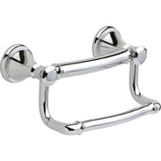 Chrome bathroom tissue holder with dual assist bars and round wall-mounted bases.