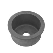 Slate-colored round prep sink with single drain opening, viewed from above.