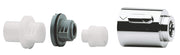 Chrome thermostatic volume control handle with cartridge and plastic connector components for Grohe faucets.