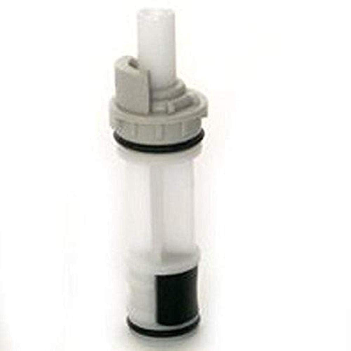 White cylindrical diverter assembly with gray threaded cap and black rubber seals for tub and shower valve.