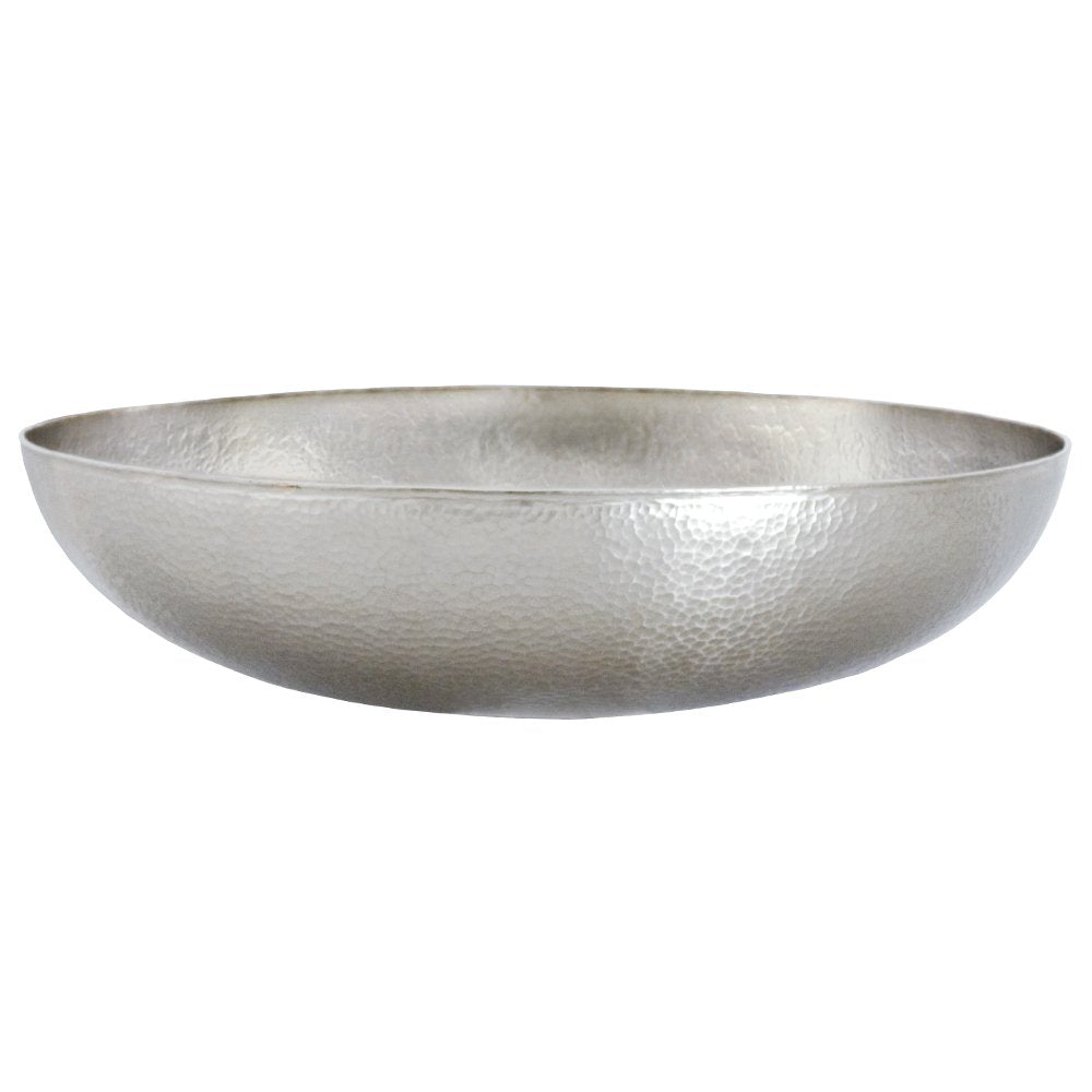 Hammered copper vessel sink with wide oval bowl shape and textured surface finish.