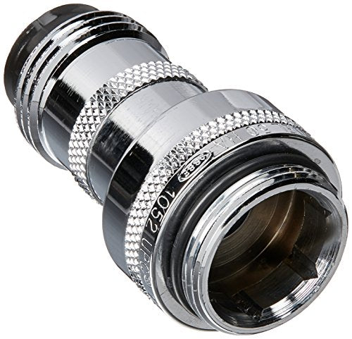 Chrome double check backflow preventer with textured grip bands and threaded connection ports.